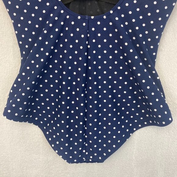 Gabar Polka Dot One Piece Swimsuit Women's 16 Navy Blue Ruched Slimming Classic - Picture 14 of 16